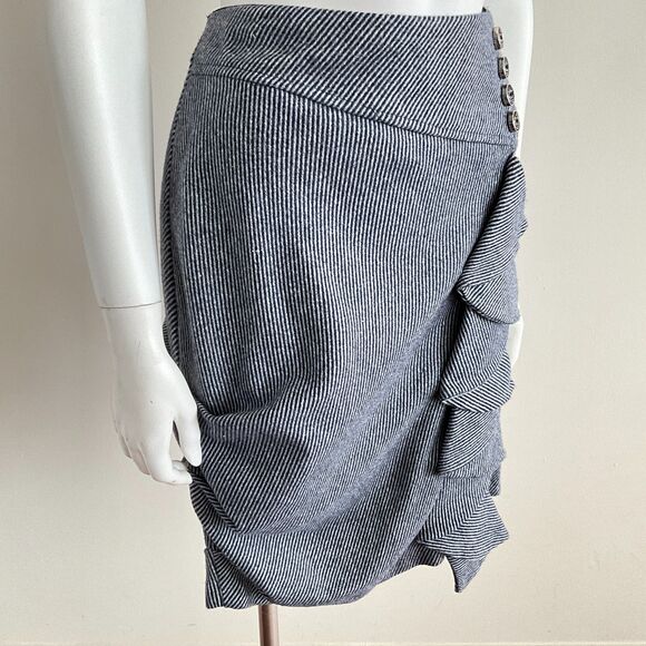 Vintage Anthro Eva Franco Tweed Skirt Gray Navy Stripe Ruffle 2 - Picture 8 of 8